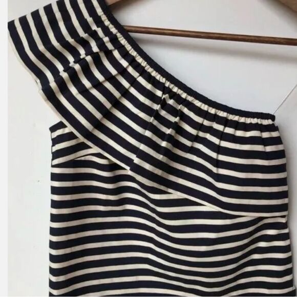 J. Crew One Shoulder Black and Ivory Striped Top Size XS - Picture 5 of 7